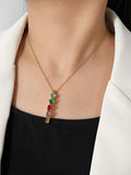 Peri'sbox Stainless Steel Plated Rainbow Triangle Baguette Cz Zircon Necklace