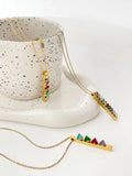 Peri'sbox Stainless Steel Plated Rainbow Triangle Baguette Cz Zircon Necklace