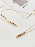 Peri'sbox Stainless Steel Plated Rainbow Triangle Baguette Cz Zircon Necklace