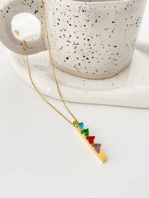 Peri'sbox Stainless Steel Plated Rainbow Triangle Baguette Cz Zircon Necklace