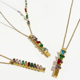 Peri'sbox Stainless Steel Plated Rainbow Triangle Baguette Cz Zircon Necklace