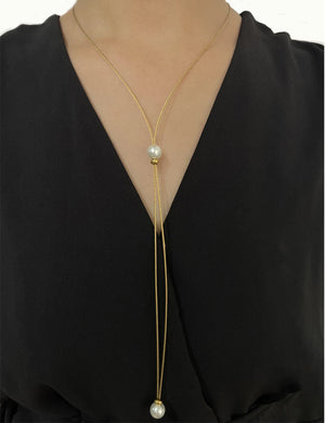 Peri'sbox Twisted Rope Chain Pearl Lariat Necklace