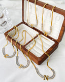 Peri'sbox Baguette Cz Initial Choker Necklace Stainless Steel Pvd Plated