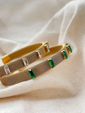 Peri'sbox Mesh Bracelet Baguette Cz Zircon Wide Cuff Bangle