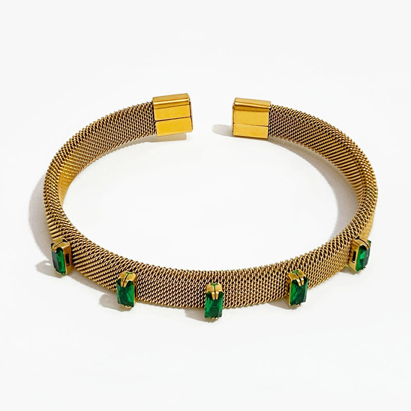 Peri'sbox Mesh Bracelet Baguette Cz Zircon Wide Cuff Bangle