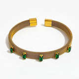 Peri'sbox Mesh Bracelet Baguette Cz Zircon Wide Cuff Bangle