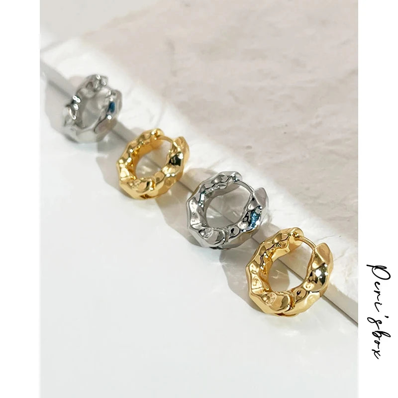 Vintage Geometric Hammered Hoop Earrings Punk Street Statement Huggie Earrings