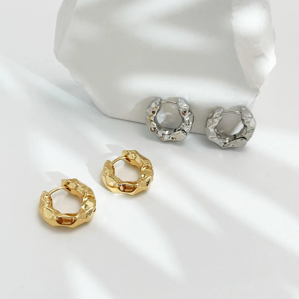 Vintage Geometric Hammered Hoop Earrings Punk Street Statement Huggie Earrings