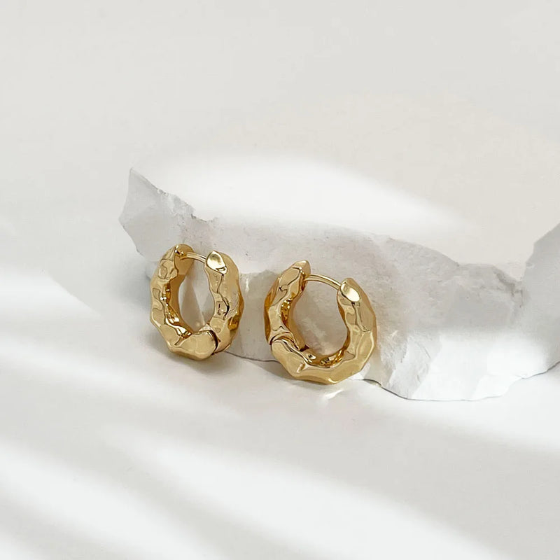 Vintage Geometric Hammered Hoop Earrings Punk Street Statement Huggie Earrings