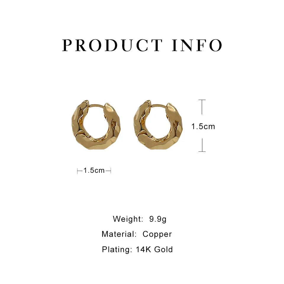 Vintage Geometric Hammered Hoop Earrings Punk Street Statement Huggie Earrings