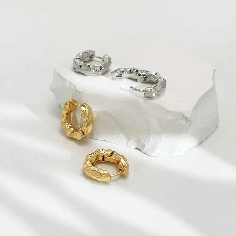 Vintage Geometric Hammered Hoop Earrings Punk Street Statement Huggie Earrings