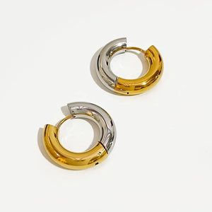 Peri'sbox Two Tone Thick Hoop Earrings Women Stainless Huggie Earring