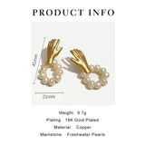 Peri'sbox Matte Plated Hand Stud Earrings with Freshwater Pearls