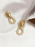 Peri'sbox Matte Plated Hand Stud Earrings with Freshwater Pearls