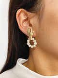Peri'sbox Matte Plated Hand Stud Earrings with Freshwater Pearls