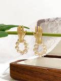 Peri'sbox Matte Plated Hand Stud Earrings with Freshwater Pearls