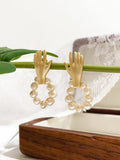 Peri'sbox Matte Plated Hand Stud Earrings with Freshwater Pearls