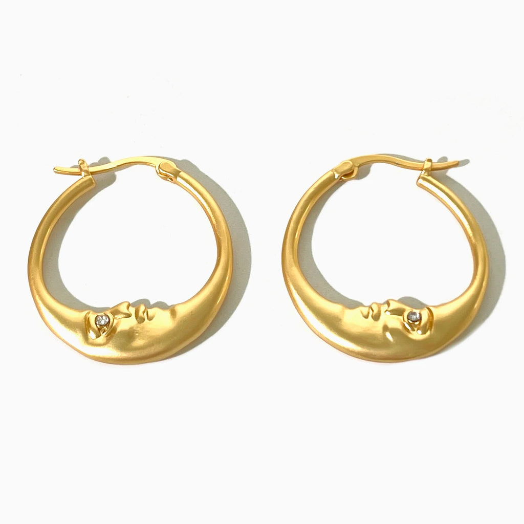 Vintage Matte Silver Crescent Moon Huggie Hoop Earrings