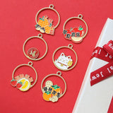 Persimmon Peanut Cat Oil Alloy Pendant Jewelry Earrings Keychain Necklace 30pcs