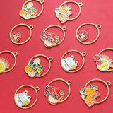 Persimmon Peanut Cat Oil Alloy Pendant Jewelry Earrings Keychain Necklace 30pcs