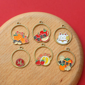 Persimmon Peanut Cat Oil Alloy Pendant Jewelry Earrings Keychain Necklace 30pcs