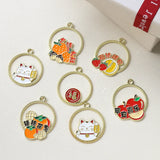 Persimmon Peanut Cat Oil Alloy Pendant Jewelry Earrings Keychain Necklace 30pcs