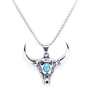 Bull Head Men Pendant Necklace Stainless Steel Stone Pendant