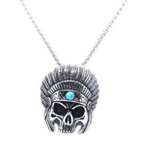 Indian Biker Skull Pendant Stainless Steel Necklace