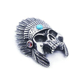 Indian Biker Skull Pendant Stainless Steel Necklace