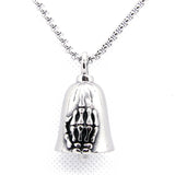 Skull Hand Bell Pendant Stainless Steel Necklace