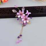 Purple Glaze Flower Hairpins Tassel Jades Pendant Headwear For Women