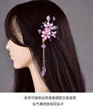 Purple Glaze Flower Hairpins Tassel Jades Pendant Headwear For Women