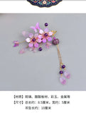 Purple Glaze Flower Hairpins Tassel Jades Pendant Headwear For Women