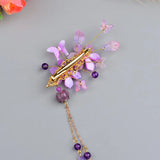 Purple Glaze Flower Hairpins Tassel Jades Pendant Headwear For Women