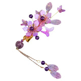 Purple Glaze Flower Hairpins Tassel Jades Pendant Headwear For Women