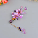 Purple Glaze Flower Hairpins Tassel Jades Pendant Headwear For Women