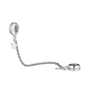 Galaxy Safety Chain Clear CZ Beads for 925 Silver Bracelets