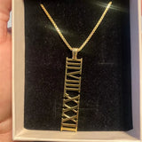 Personal Roman Numeral Date Necklace 18K Solid - Special Engraved Gift