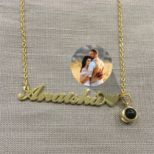 Personalised 925 Silver Heart Name Necklace Round Projection Pendant