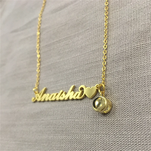 Personalised 925 Silver Heart Name Necklace Round Projection Pendant