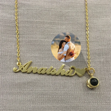 Personalised 925 Silver Heart Name Necklace Round Projection Pendant