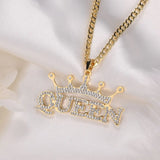 Queen Crown Name Necklace Crystal Inlaid Tiara Pendant Jewelry