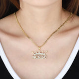 Queen Crown Name Necklace Crystal Inlaid Tiara Pendant Jewelry