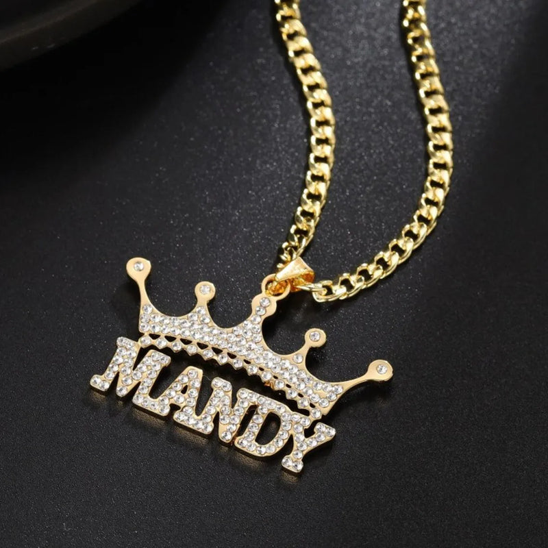 Queen Crown Name Necklace Crystal Inlaid Tiara Pendant Jewelry