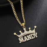 Queen Crown Name Necklace Crystal Inlaid Tiara Pendant Jewelry
