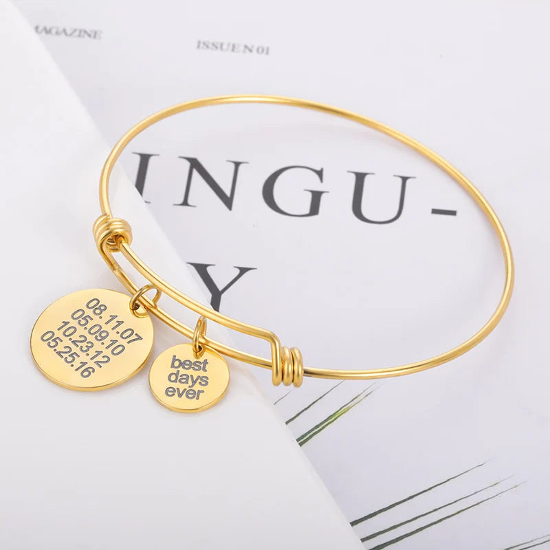 Personalised Round Bracelet Stainless Steel Bangle