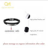 Personalised Multilayer Leather Bracelet Custom Engraving Stainless Steel Bar