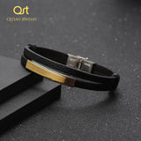 Personalised Multilayer Leather Bracelet Custom Engraving Stainless Steel Bar