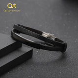 Personalised Multilayer Leather Bracelet Custom Engraving Stainless Steel Bar
