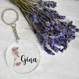 Personalised Birth Month Flowers Keychain Customized Birth Flower Jewelry